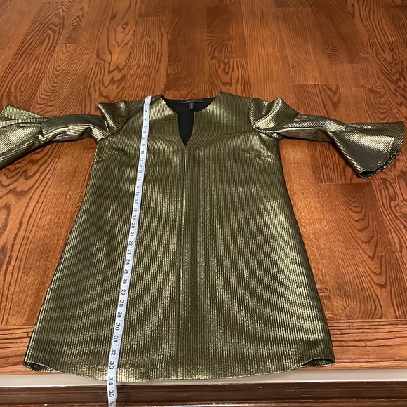 BCBG MaxAzria Gold metallic Valari Dress textured stripe XS bell 3/4 sleeves - Picture 10 of 12